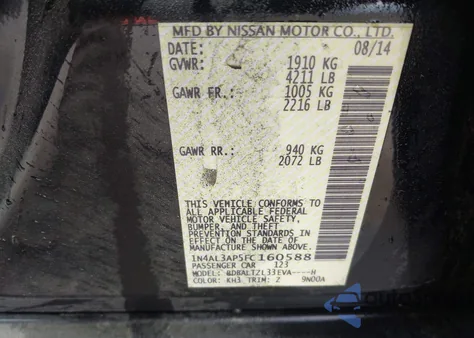 2015 Nissan Altima 2.5 Sl from USA, damaged, VIN 1N4AL3AP5FC160588